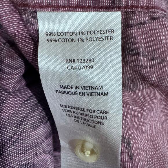 TravisMathew Palm Leaf Button Down Shirt Men’s XL Purple Short Sleeve - Picture 5 of 6